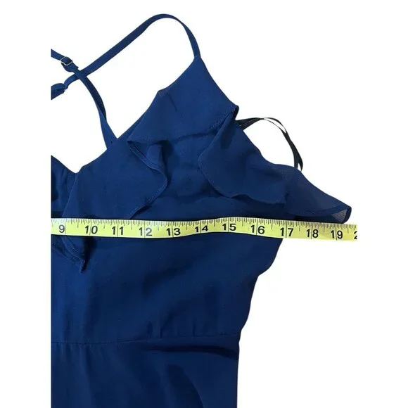 Lulus Metropolitan Navy Blue Ruffled Maxi Dress Large V Neck Sleeveless - Picture 11 of 16